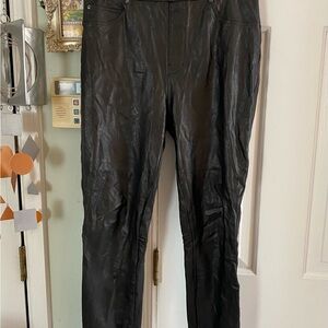 SPANX Women’s Black Leather Like Skinny High Rise Pull On Ankle Pants M